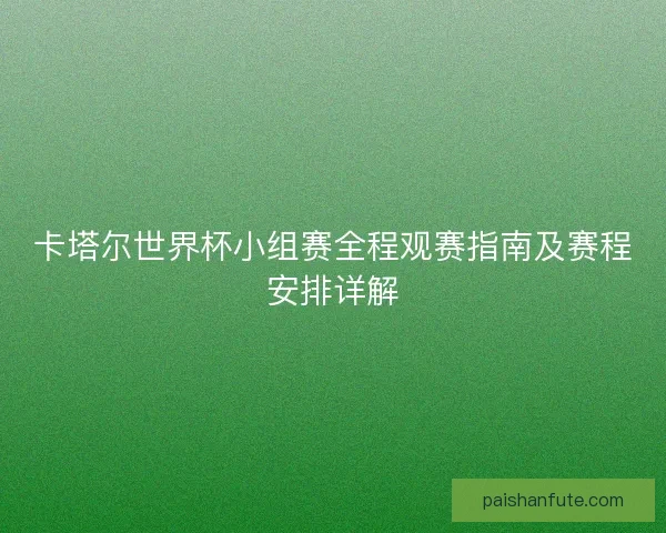 卡塔尔世界杯小组赛全程观赛指南及赛程安排详解